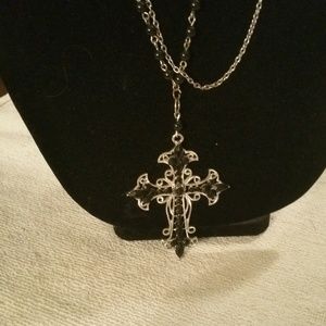 Black & Silver Multi-Strand Cross Necklace